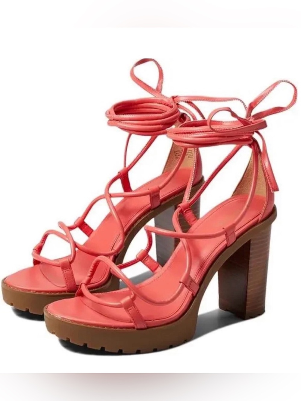 NWOT Michael Kors - Dahlia Coral Lace-Up Block Heel Sandals 9